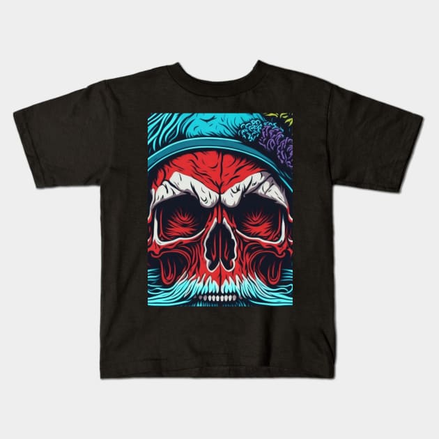 Santa cyberpunk skull Kids T-Shirt by NekerArt